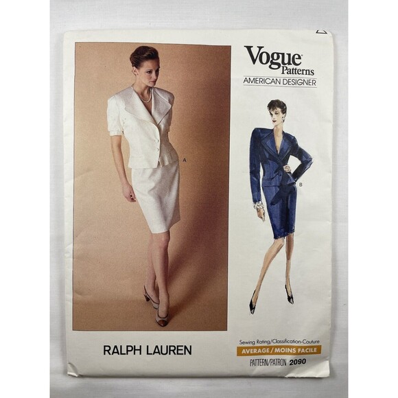 Ralph Lauren Vintage Vogue Sewing Pattern 2090 Suit Skirt Set Sz 6-10 UNCUT - Picture 1 of 2